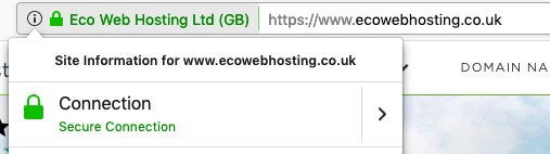 Screenshot of a browser window showing what it looks like when you view the site information for a site protected by an EV SSL certificate.